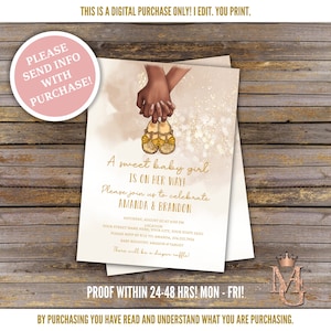 Girl Baby Shower Invitation! Baby Shoes Baby Shower! Girl Baby Shower! Gold Baby Shower Invitation!