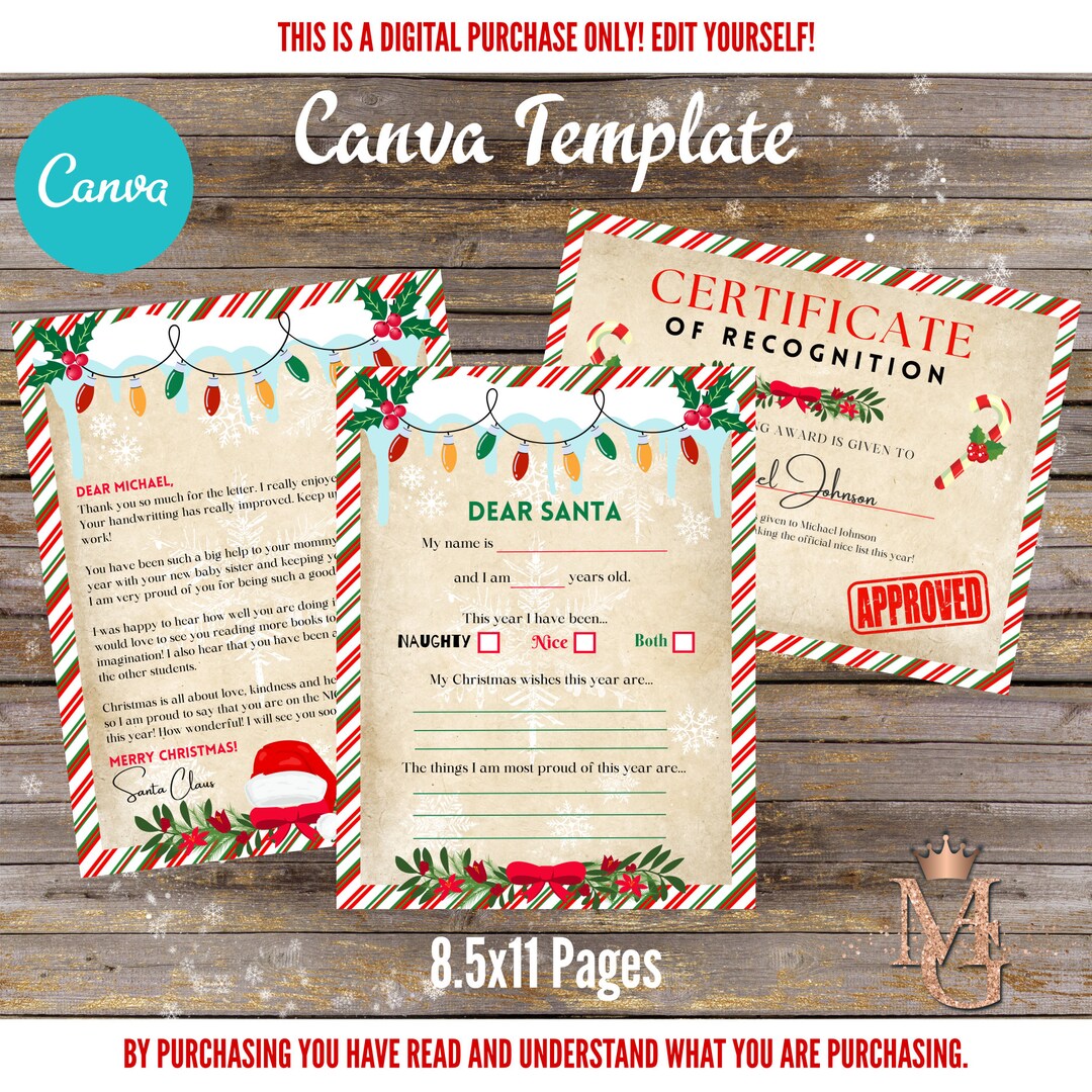 Letter From Santa Template & Nice List Certificate (canva Editable ...