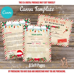 ¡Carta de Papá Noel! ¡Plantilla de carta navideña! Carta oficial de Papá Noel. Carta a Papá Noel. Plantilla de Canva.