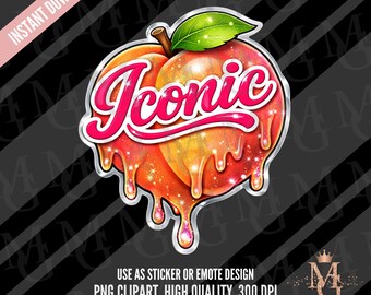 Iconic Peach Clipart, PNG, Peach Sticker Design. Emote. Transparent Background (Digital Download)