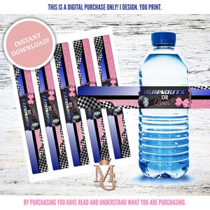 Burnouts or Bows Water Bottle Label! Royal Blue and Pink! Race Gender Reveal! Bows Gender Reveal! Digital Template!