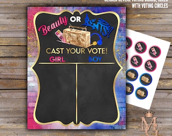 Beauty or Beats Gender Reveal Vote Board! Royal Blue and Pink! 16x20