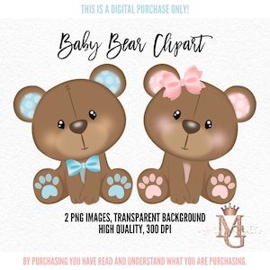 Baby Bär Clipart Set, 2 PNG-Bilder, Rosa und Hellblau! Baby Shower Clipart!