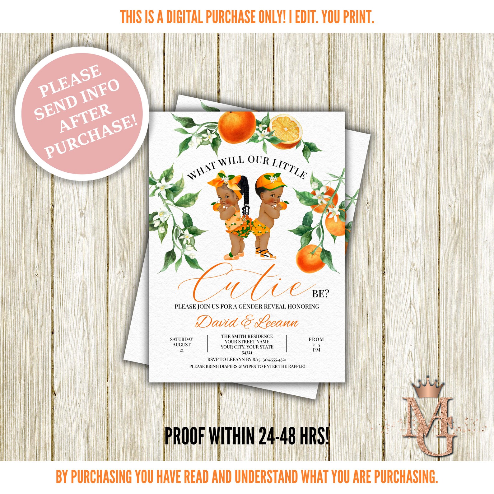 Little Cutie Gender Reveal Invitation Oranges Gender Reveal Etsy