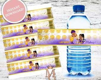 Layup or Makeup Water Bottle Label! Purple and Yellow Gold! Digital Template!
