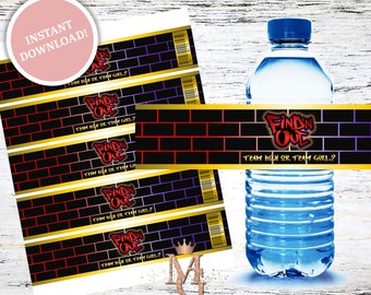 Find N Out Water Bottle Label! Hip Hop Gender Reveal! Grafitti Gender Reveal! Purple, Red and Gold!