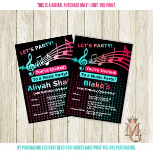 Music Birthday Invitation: Teen Party, Colorful Design (Digital)