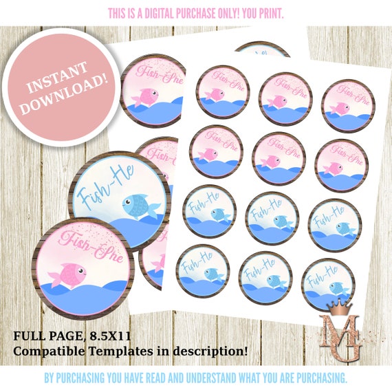 Fish Gender Reveal Cupcake Toppers! Fish Stickers! Fish Circles! Pink and  Blue! Instant Download!