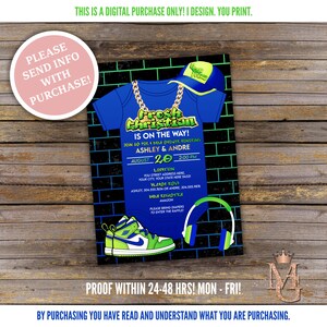 Fresh Prince Baby Shower Invitation! Hip Hop Baby Shower! 90&#39;s Baby Shower! Green, Blue and Gold!