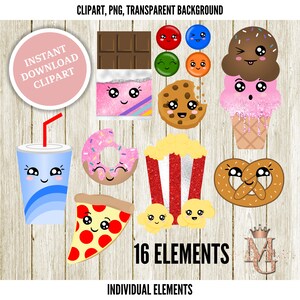 Cute Food Clipart! Cute Snacks Clipart! Snack Squad! Glitter Clipart! PNG Clipart!