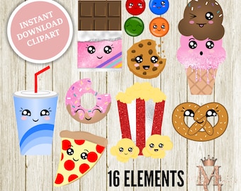 Kawaii Food Clipart Set | Glitter Snacks PNG (Digital Download)