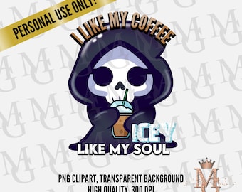 Coffee Grim Reaper Clipart, PNG Image (Digital Download)