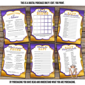 Free Throws or Purple Bows Gender Reveal Games Set! Printable Games!