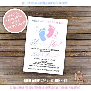 Baby Feet Gender Reveal Einladung! Blau und Pink! Aquarell Gender Reveal! Digital!