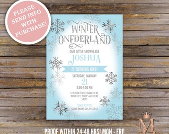 Winter ONEderland Birthday Invitation, First Birthday Invitation! Girl Birthday! Snowflake Birthday! Blue and Silver!