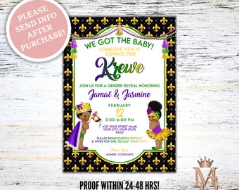 Mardi Gras Krewe Gender Reveal Invitation (Digital)
