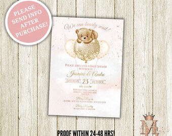 Teddy Bear Baby Shower Invitation: Blush & Gold Girl (Digital)