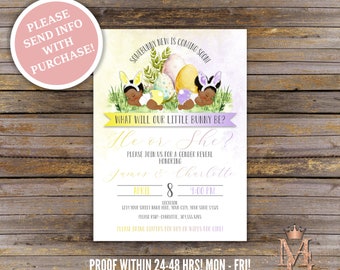Bunny Gender Reveal Invitation: Yellow Lavender Easter Theme (Digital)