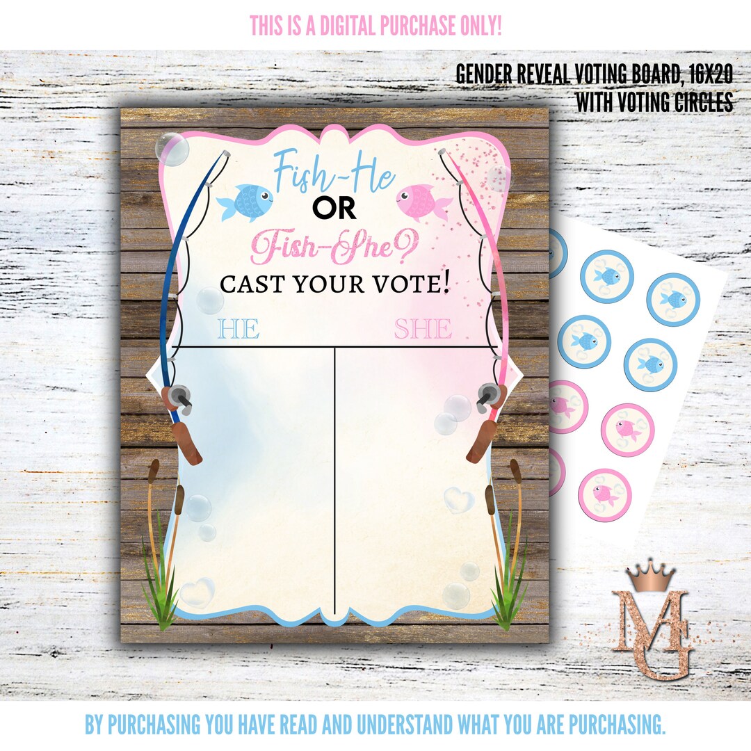 Fish Gender Reveal Vote Board Fishshe or Fishhe Blue and Pink 16x20