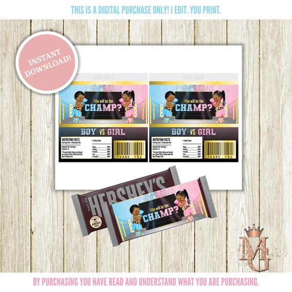 Boxing Gender Reveal Candy Bar Wrapper Template Instant | Etsy
