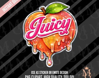 Juicy Peach Clipart, PNG, Peach Sticker Design. Emote. Transparent Background (Digital Download)