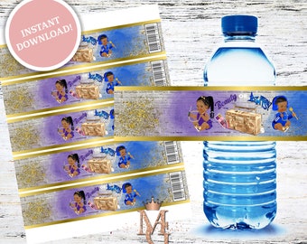 Beauty or Beats Water Bottle Label! Hip Hop Gender Reveal! Purple, Royal Blue and Gold!