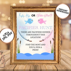 Fish Gender Reveal Game! Pacifier Hunt Game! Gender Reveal Game! Blue and Pink! 11x14
