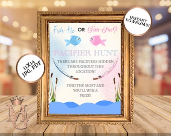 Fish Gender Reveal Game: Pacifier Hunt Sign (Digital Download)