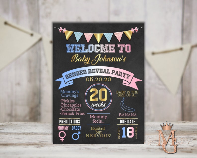 Free Throws or Pink Bows Gender Reveal Chalkboard Sign ...