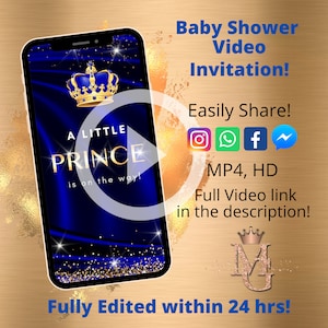 Video de invitación para baby shower del Príncipe Real: Azul y Dorado (MP4 HD)