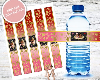Bows or Arrows Water Bottle Label! Valentine Gender Reveal! Red, Pink and Gold!