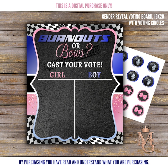 Burnouts or Bows Gender Reveal Vote Board! Royal Blue and Pink! 16x20