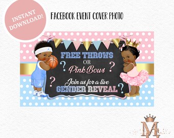 Free Throws or Pink Bows Gender Reveal Facebook Event Cover Photo! Blue and Pink! Instant Download!
