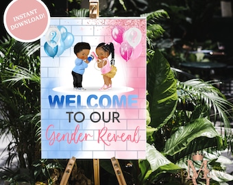 Fades or Braids Gender Reveal Welcome Sign! Pink and Blue! 18x24