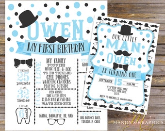 Little Man First Birthday Board and Invitation Set, Baby Boy First Birthday!