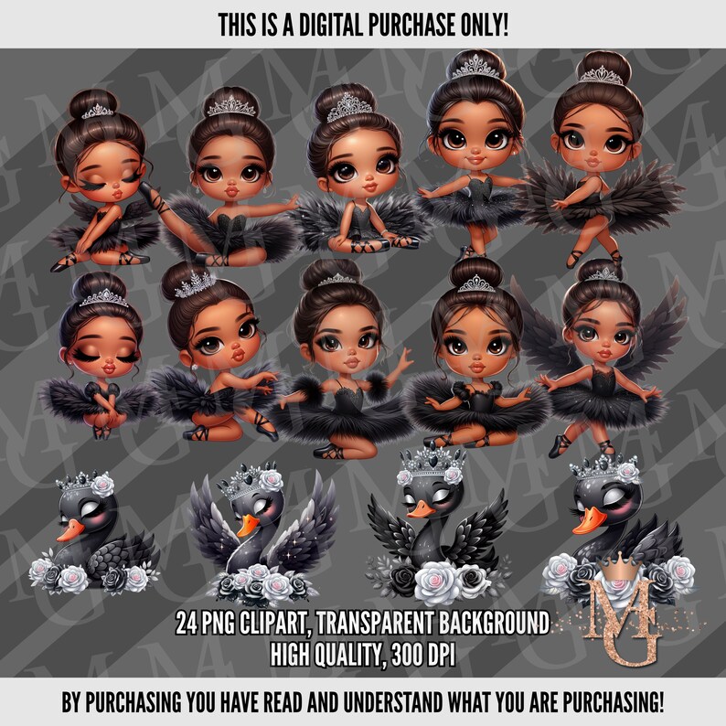 Swan Lake Ballerina Clipart Set: Floral PNG Images (digital Download ...