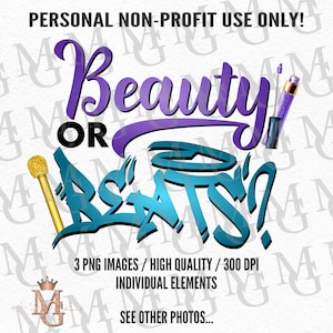 Beauty or Beats Gender Reveal Clipart, PNG image! Transparent Background! Personal Use Only! Purple and Turquoise!