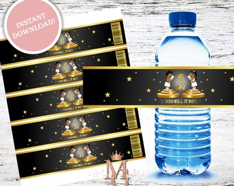 Boxing Gender Reveal Water Bottle Label: Gold, Black, and White (Digital File)