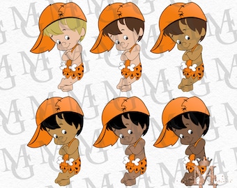 Bamm Bamm Baby Clipart: Orange & Black PNG Set (Digital Download)