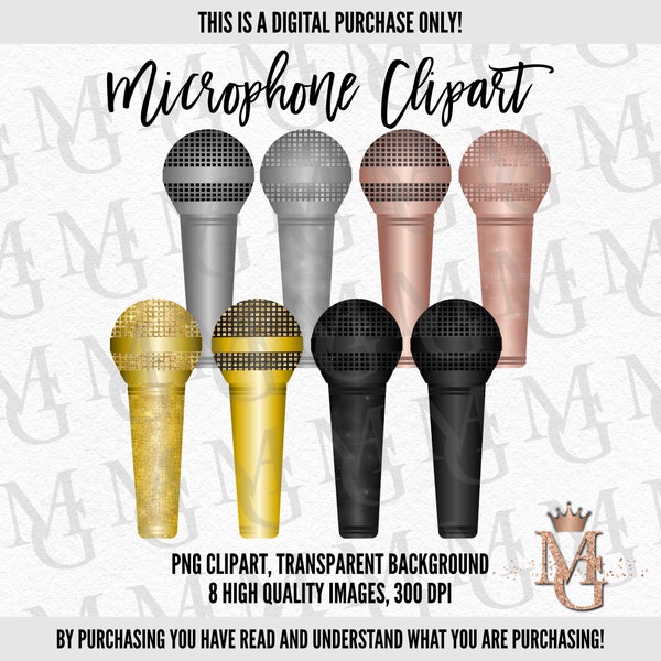 Microphone Clipart Set, 8 Colors, Individual Elements! Hip Hop Clipart! Beats Clipart! Instant Download! PNG!