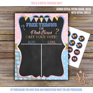 Free Throws or Pink Bows Gender Reveal Vote Board! 16x20