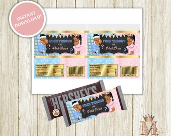Free Throws or Pink Bows Gender Reveal Candy Bar Wrapper Template! Instant Download! Braids!