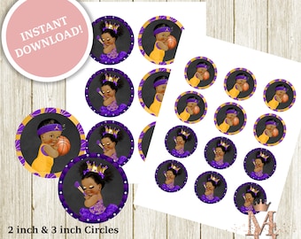 Layup or Makeup Gender Reveal Cupcake Toppers: Gold & Purple (Digital Download)