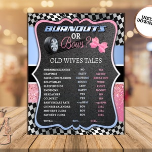 Burnouts or Bows Gender Reveal Old Wives Tales Sign (Digital Download)
