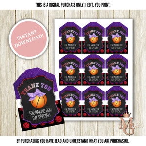 Free Throws or Purple Bows Favor Tags! Purple and Red! Gender Reveal Favor Tag!