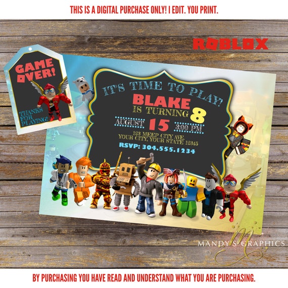 Roblox Birthday Invitation Boys Roblox Birthday With Favor Etsy - roblox birthday invitation with photo and your roblox etsy