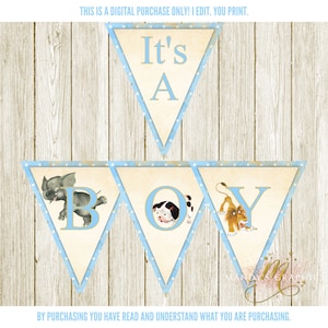 Little Golden Book Baby Shower, Printable Banner! It&#39;s a Boy! Blue and Gold