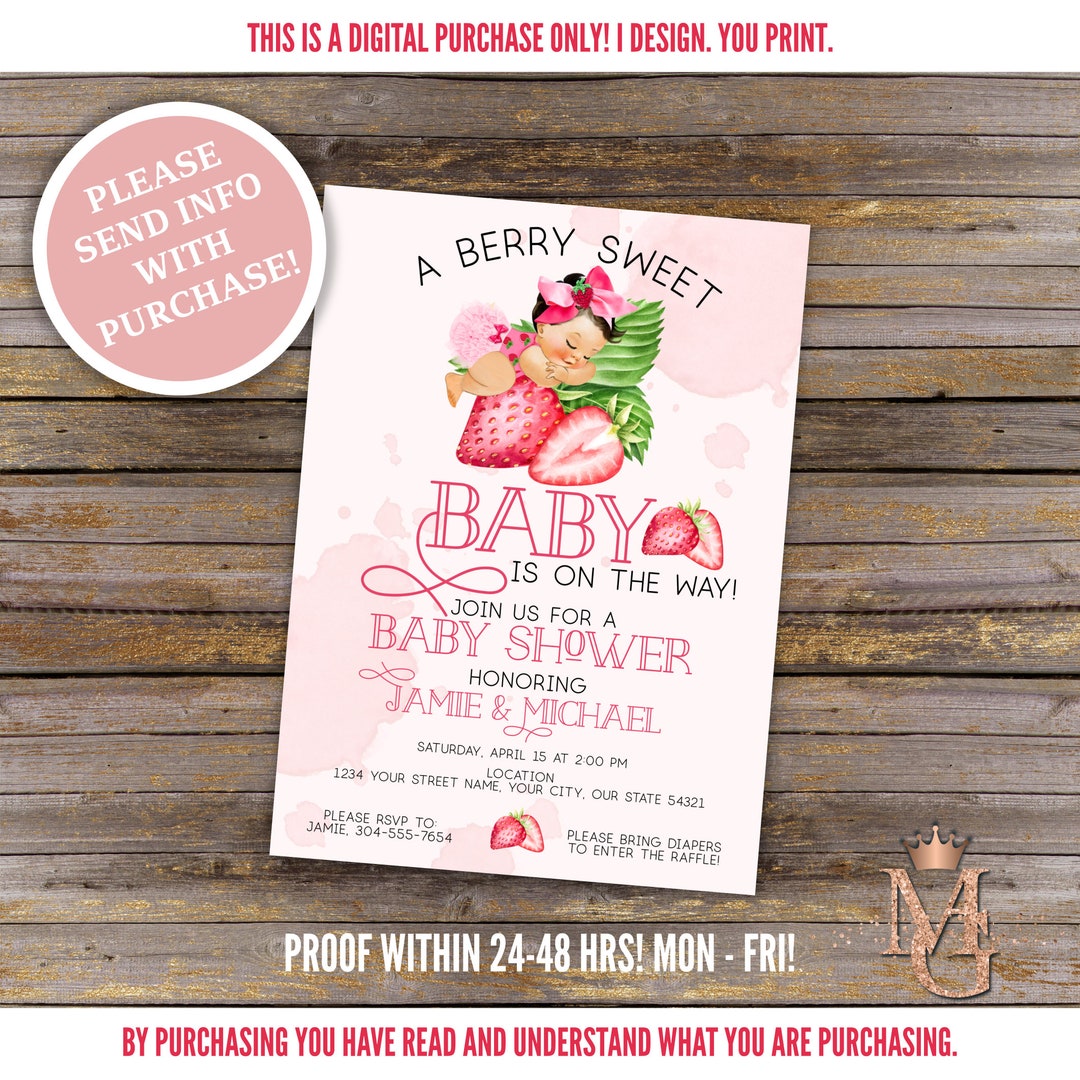 Berry sweet baby shower invitation strawberry baby shower fruit