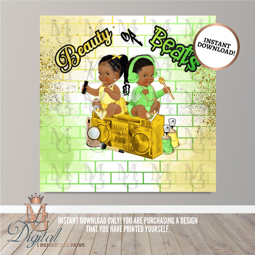 Beauty or Beats Gender Reveal Backdrop Instant Download Hip Hop Gender