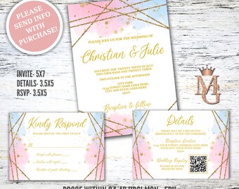 Trans Pride Wedding Invitation: Pastel Watercolor & Gold (Digital Download)